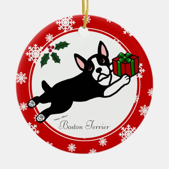 Décoration En Céramique Les flocons de neige de Boston Terrier Christmas 2 (Devant)