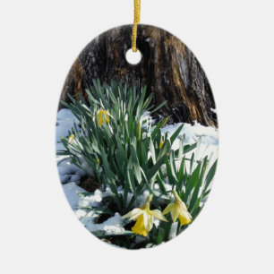 Décoration En Céramique Les jonquilles jaunes dans la neige