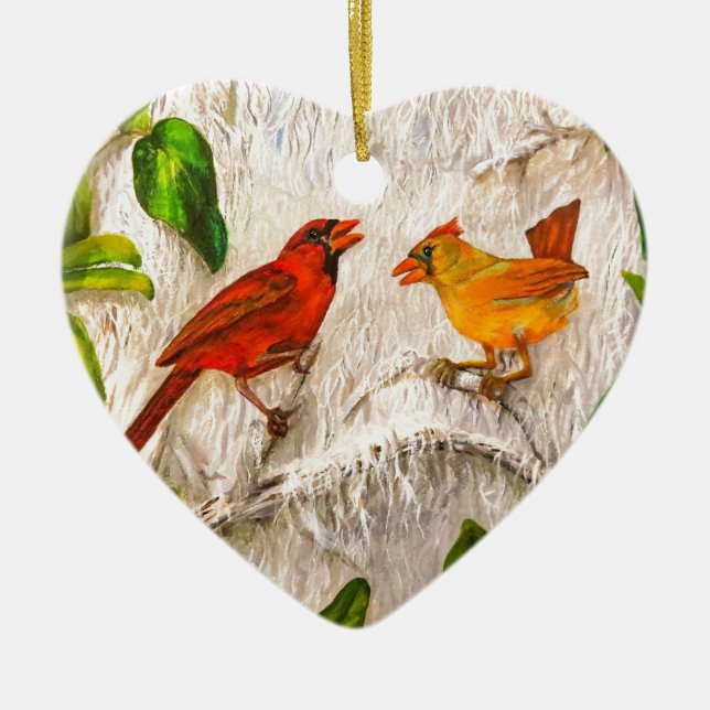 Décoration En Céramique Les oiseaux cardinaux chantent d'amour (Devant)