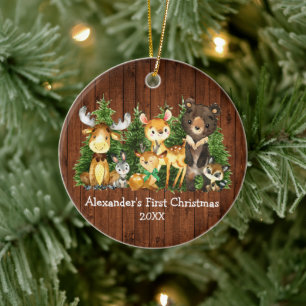 Décoration En Céramique Les premiers animaux en bois de Noël du bébé Cerf