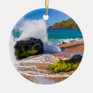 Décoration En Céramique Les vagues s'écrasent sur la plage d'Hawaï