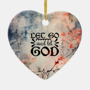 Décoration En Céramique Let Go and Let God Coral Blue Floral Art Christian