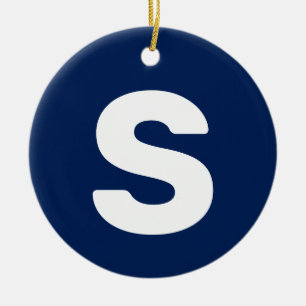 Décoration En Céramique Lettre initiale   Navy Indigo Simple Elegant