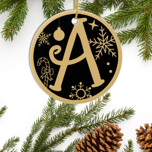 Décoration En Céramique LETTRE MONOGRAPHIQUE DE Noël A OR Noir