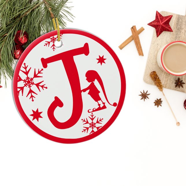Décoration En Céramique LETTRE MONOGRAPHIQUE DE Noël J Blanc rouge (Créateur téléchargé)