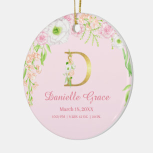 Décoration En Céramique Lettre rose et or "D" Floral Monogramme Statistiqu