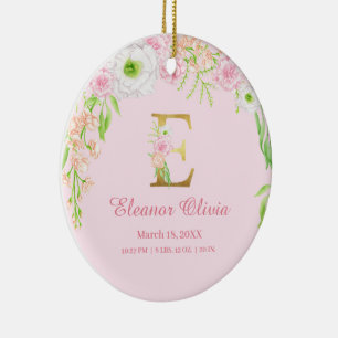 Décoration En Céramique Lettre rose et or "E" Floral Monogramme Statistiqu