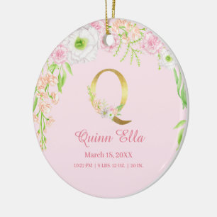 Décoration En Céramique Lettre rose et or "Q" Floral Monogramme Statistiqu