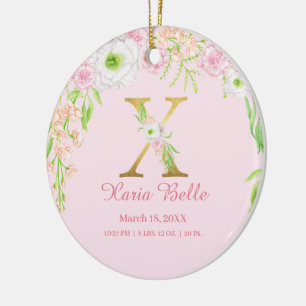 Décoration En Céramique Lettre rose et or "X" Floral Monogramme Statistiqu