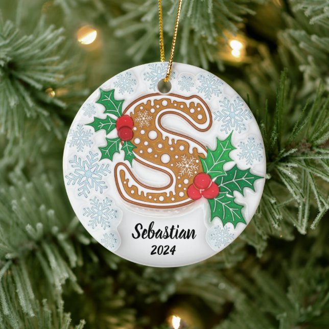 Décoration En Céramique Lettre S Nom personnalisé Monogramme Noël (Arbre)