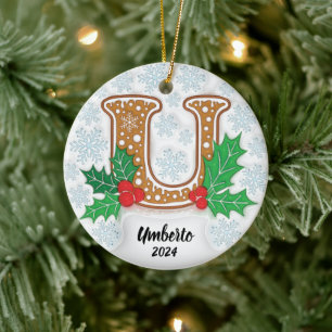 Décoration En Céramique Lettre U Monogramme Noël Nom Personnalisé