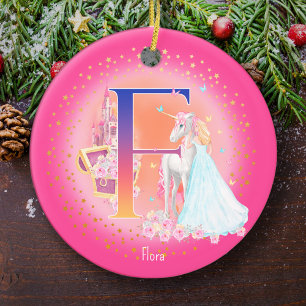 Décoration En Céramique Lettre Unicorne et Princesse F Monogramme Noël