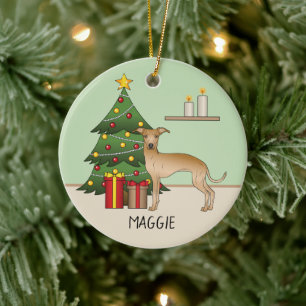 Décoration En Céramique Lévrier Italien Faon avec un Arbre de Noël
