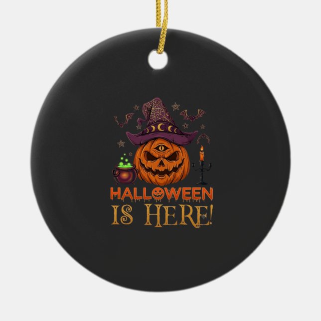 Décoration En Céramique L'Halloween Est Là Chapeau De Sorcière Citrouille  (Devant)