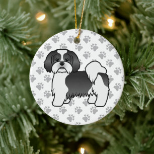 Décoration En Céramique Lhassa Apso, Noir Et Blanc, Joli Chien De Caricatu