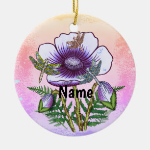 Décoration En Céramique Libellule Coquelicot Violet