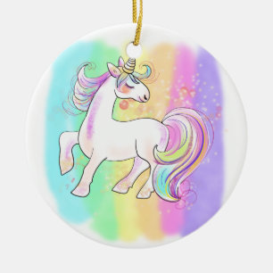 Décoration En Céramique licorne rose sur fond de arc-en-ciel T-Shirt