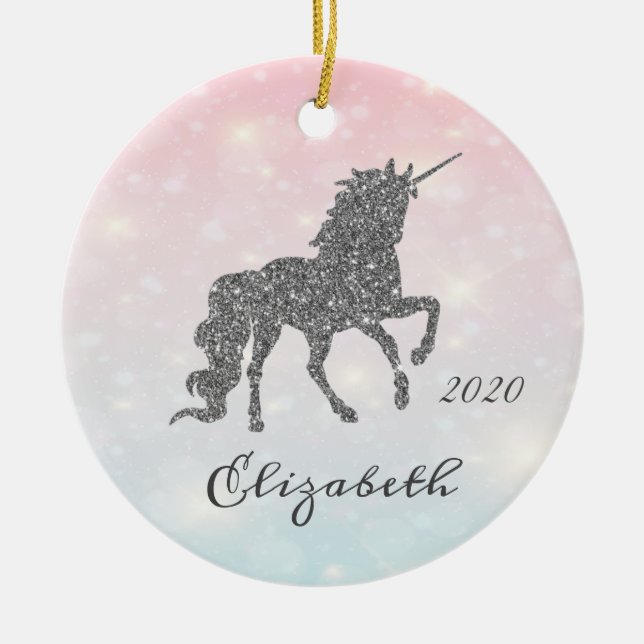 Décoration En Céramique Licorne scintillante argent adorable Bokeh (Devant)