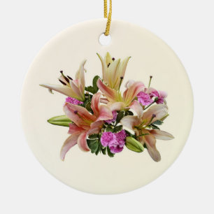 Décoration En Céramique Lilies et Œillets Rose Blush Asiatiques