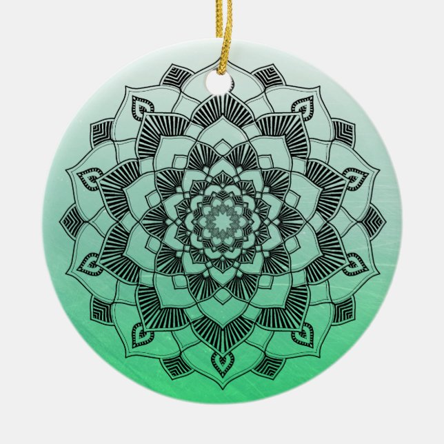 Décoration En Céramique Lime Green Mandala Abstrait Beau Noël (Devant)