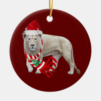 Décoration En Céramique Lion blanc avec Casquette Scaft Noël