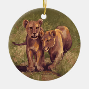 Décoration En Céramique Lion Cubs