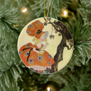 Décoration En Céramique Little Miss Muffet & Spider, Vintage Mère Goose