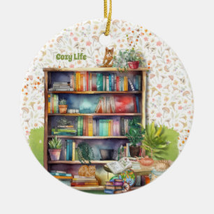 Décoration En Céramique Livres et Amoureux de les chats Hygge Anniversaire