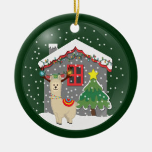 Décoration En Céramique Llama Noël Snowglobe