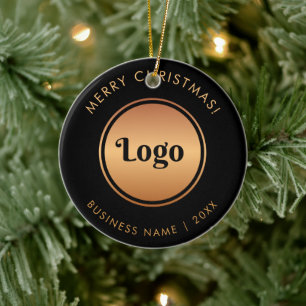 Décoration En Céramique Logo Or & Texte Personnalisé Entreprise Noël Nouve