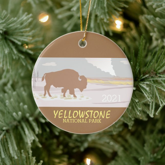 Décoration En Céramique Lone Bison of Yellowstone National Park, Wyoming (Arbre)