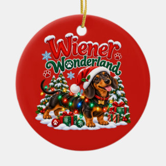 Décoration En Céramique Long et Joyeux Noël Drôle de Dachshund Xmas