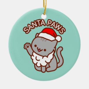 Décoration En Céramique L'ornement de Noël des chats - "Père Noël Paws"
