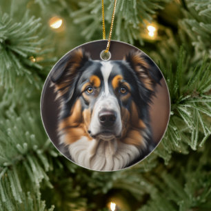 Décoration En Céramique L'ornement de Noël du chien de mouton de berger au
