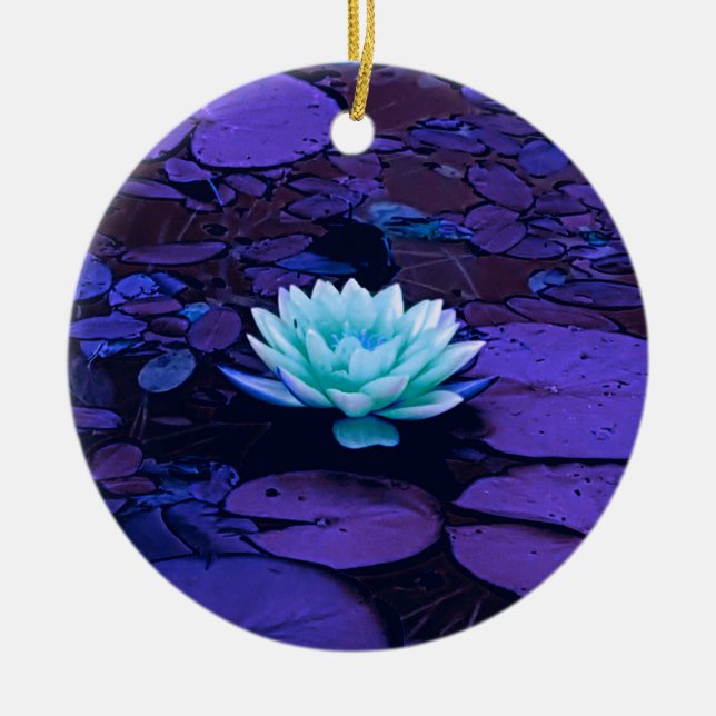 Décoration En Céramique Lotus Fleur Magique Violet Bleu Turquoise Floral (Devant)