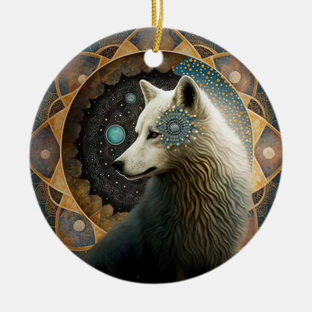 Décoration En Céramique Loup blanc Mandala (Devant)