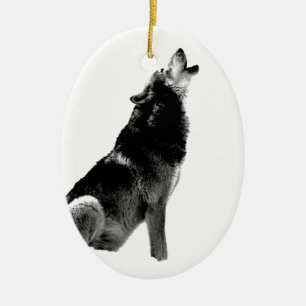 Décoration En Céramique Loup de Howling blanc noir