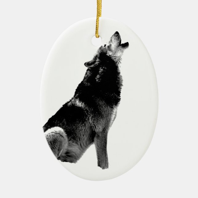 Décoration En Céramique Loup de Howling blanc noir (Devant)