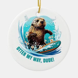 Décoration En Céramique Loutre 841 Loutre qui surfe Elle vole des planches