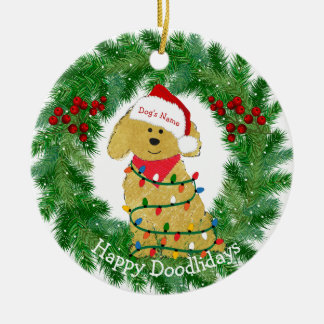 Décoration En Céramique Lumières de Noël customisées Goldendoodle