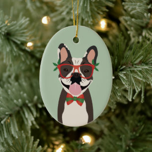 Décoration En Céramique Lumières de Noël de Bulldog Reindee