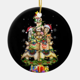 Décoration En Céramique Lumières de Noël Llama Santa Hat Tree Llama