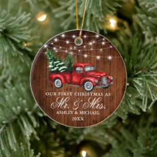 Décoration En Céramique Lumières en bois de camion vintage M. Mme Christm