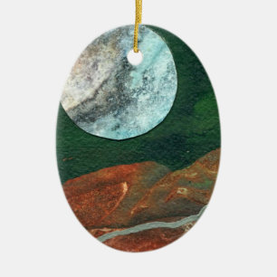 Décoration En Céramique Lune Alien dans un ciel de nuit vert
