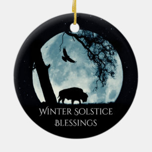 Décoration En Céramique Lune de buffle et corbeau au solstice d'hiver 