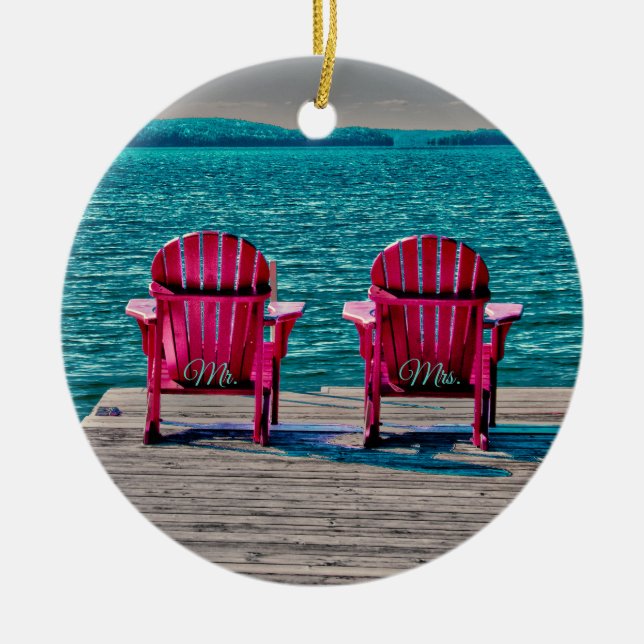 Décoration En Céramique M. Mme Turquoise Beach Adirondack Chaises Mariage  (Devant)