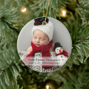Décoration En Céramique Ma première photo de Noël blanc bande personnalisé