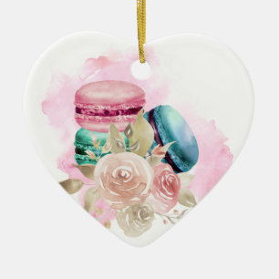 Décoration En Céramique Macarons et fleurs colorés Aquarelle