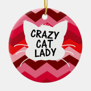 Décoration En Céramique Madame folle de chat avec le motif rouge de