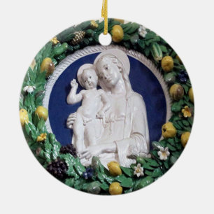 Décoration En Céramique Madone de Della Robbia avec l'Enfant et guirlande 